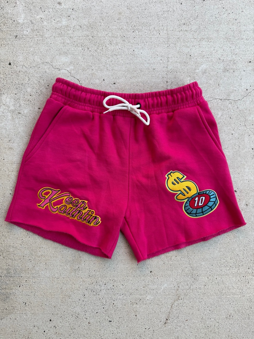 Keep Kountin Hot Pink Fleece Sweatshorts Dollar Sign Poker Shorts L